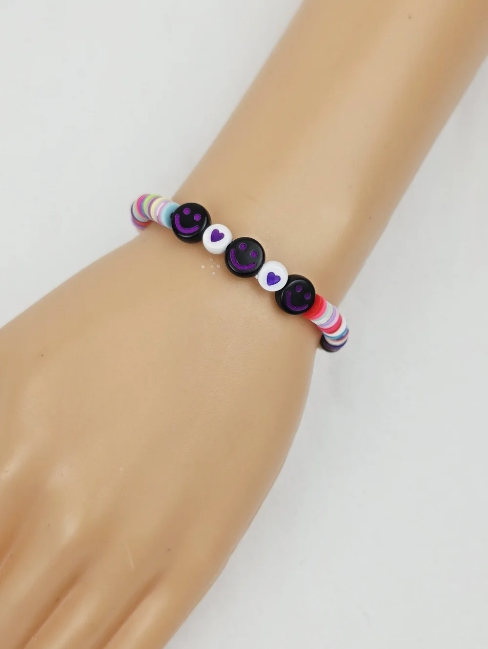 Handmade Clay Bead Multi Color Smiley Face  Bracelet